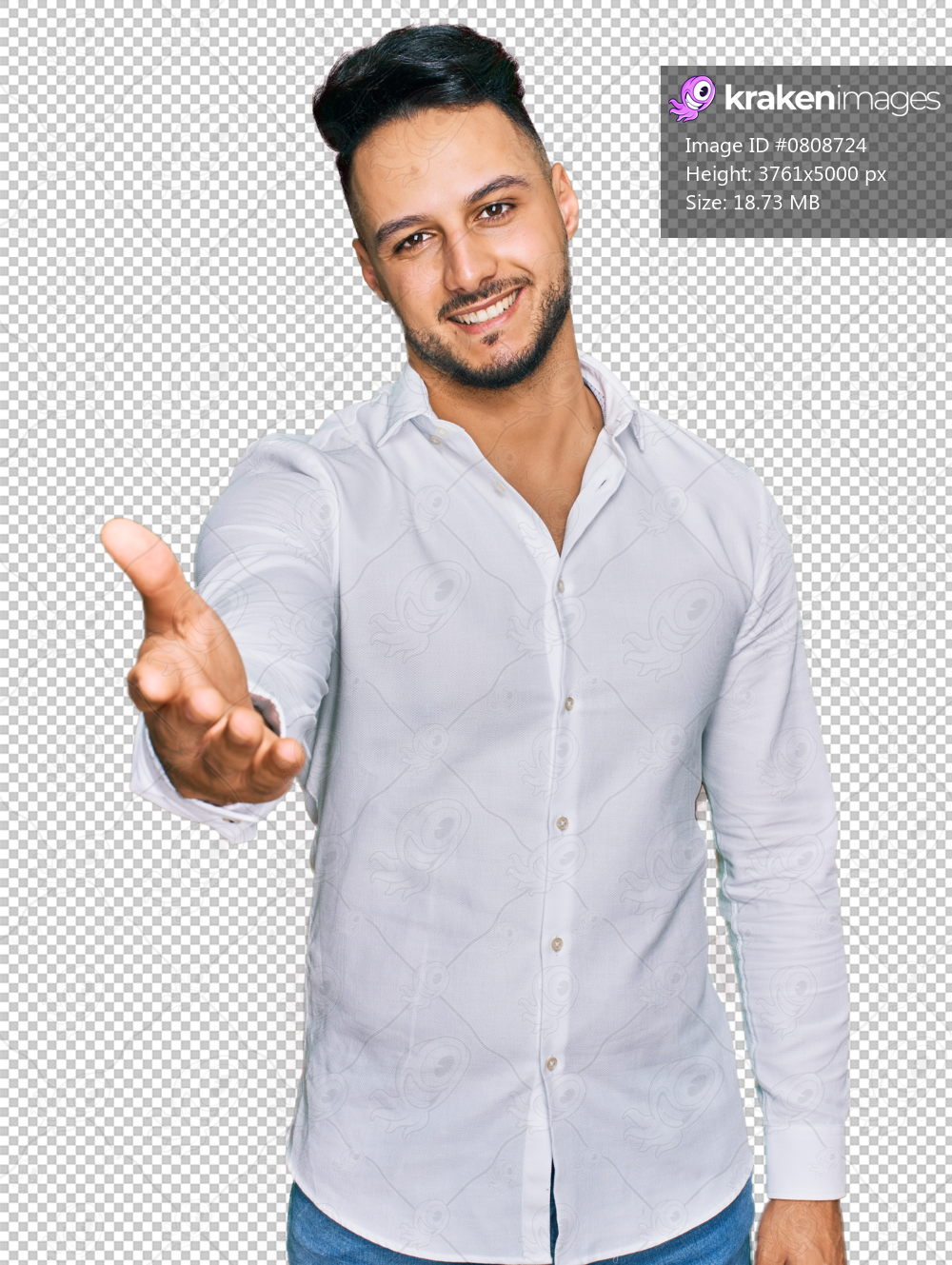 Young arab man wearing casual clothes smiling friendly offering handshake as greeting and welcoming. successful business.