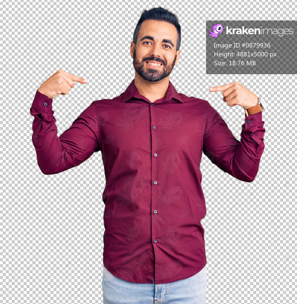 Young hispanic man wearing casual clothes looking confident with smile on face, pointing oneself with fingers proud and happy.