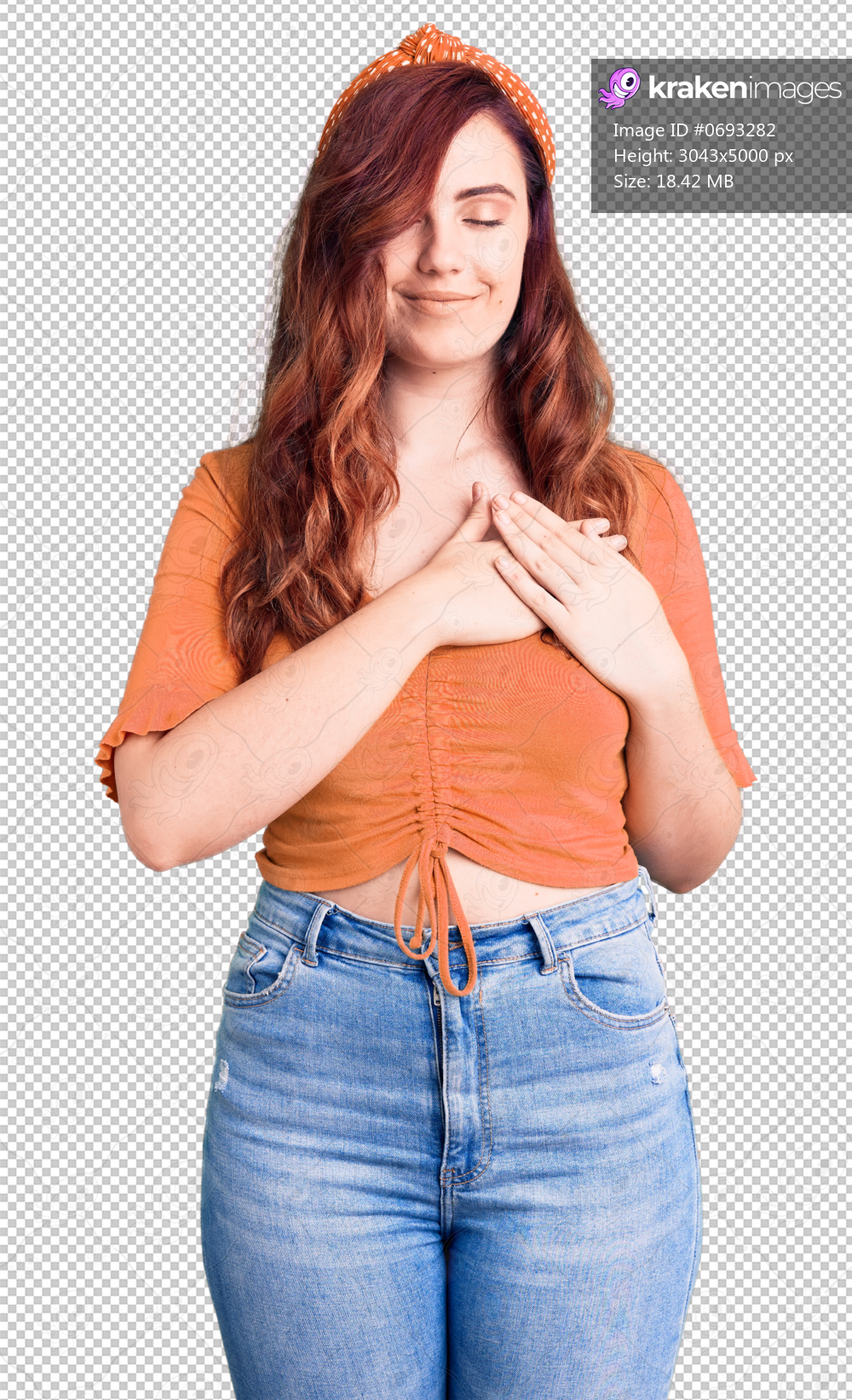 Young beautiful woman wearing casual clothes smiling with hands on chest with closed eyes and grateful gesture on face. health concept.