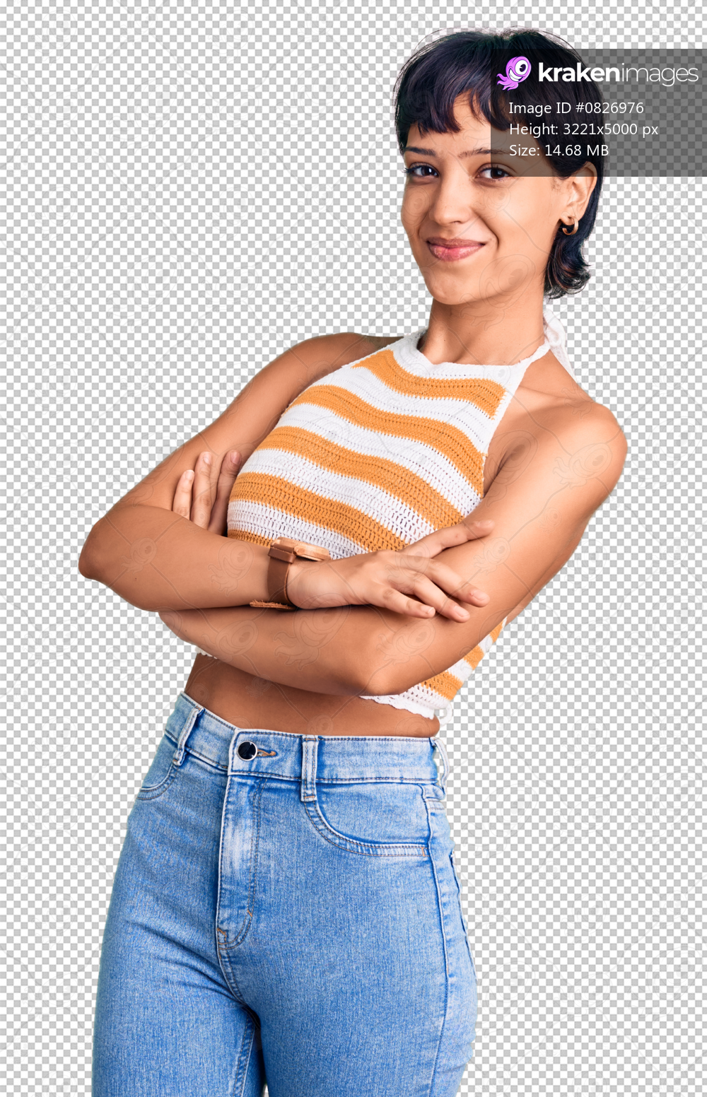Young brunette woman with short hair wearing casual clothes looking to the side with arms crossed convinced and confident