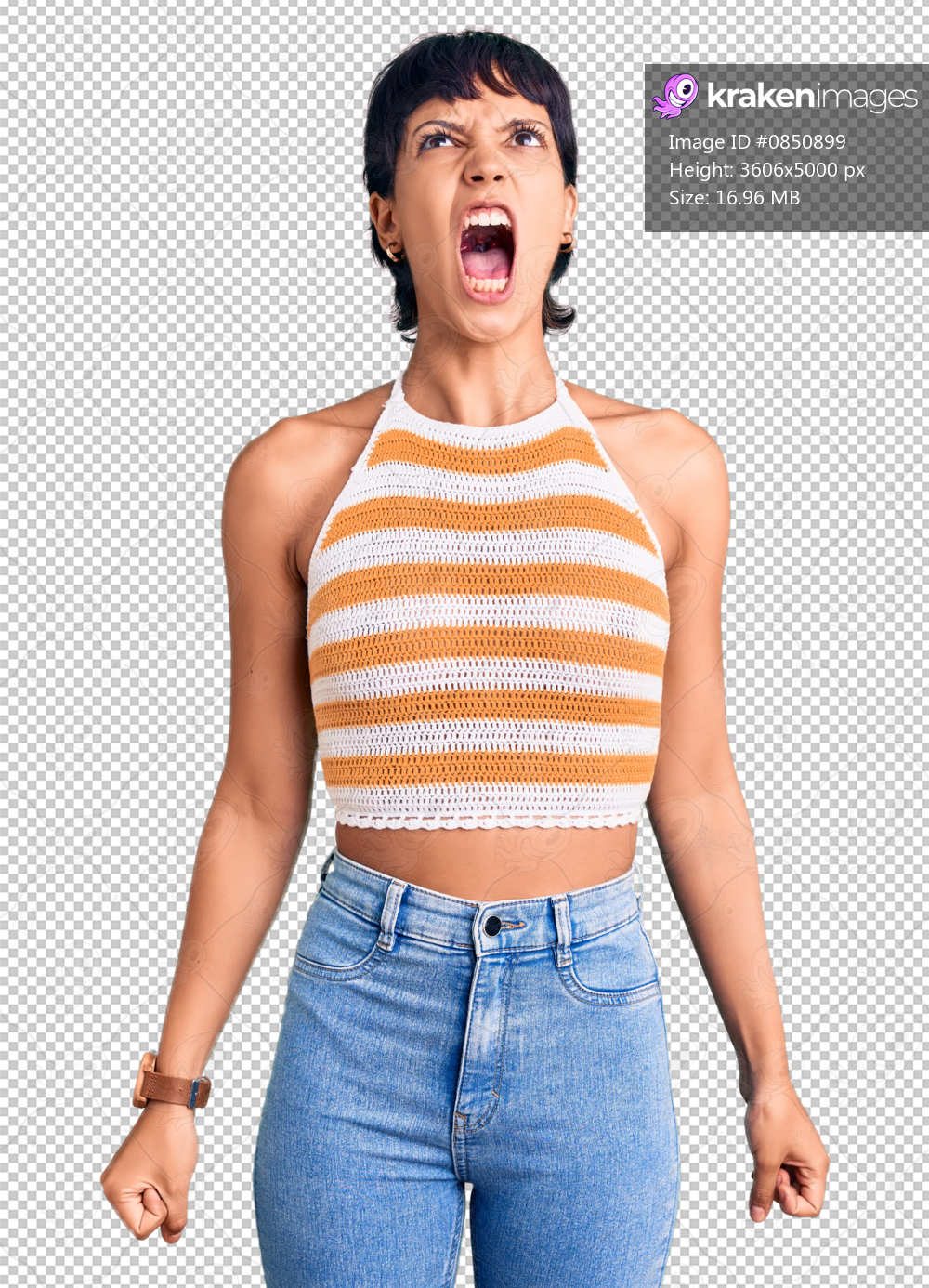 Young brunette woman with short hair wearing casual clothes angry and mad screaming frustrated and furious, shouting with anger. rage and aggressive concept.