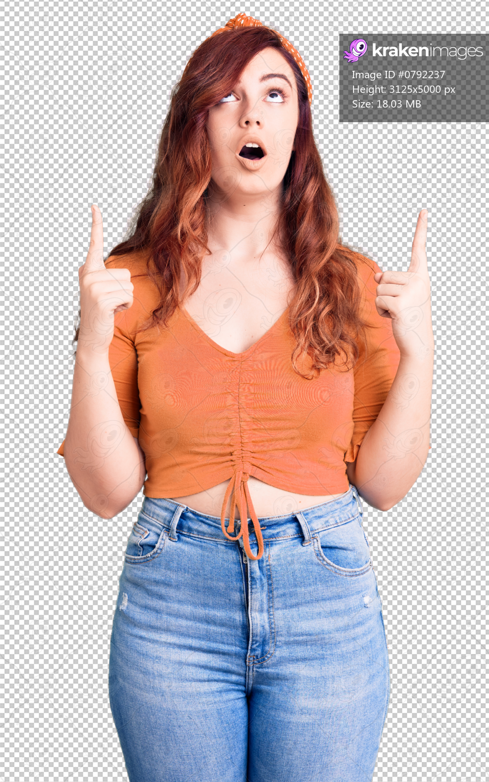 Young beautiful woman wearing casual clothes amazed and surprised looking up and pointing with fingers and raised arms.