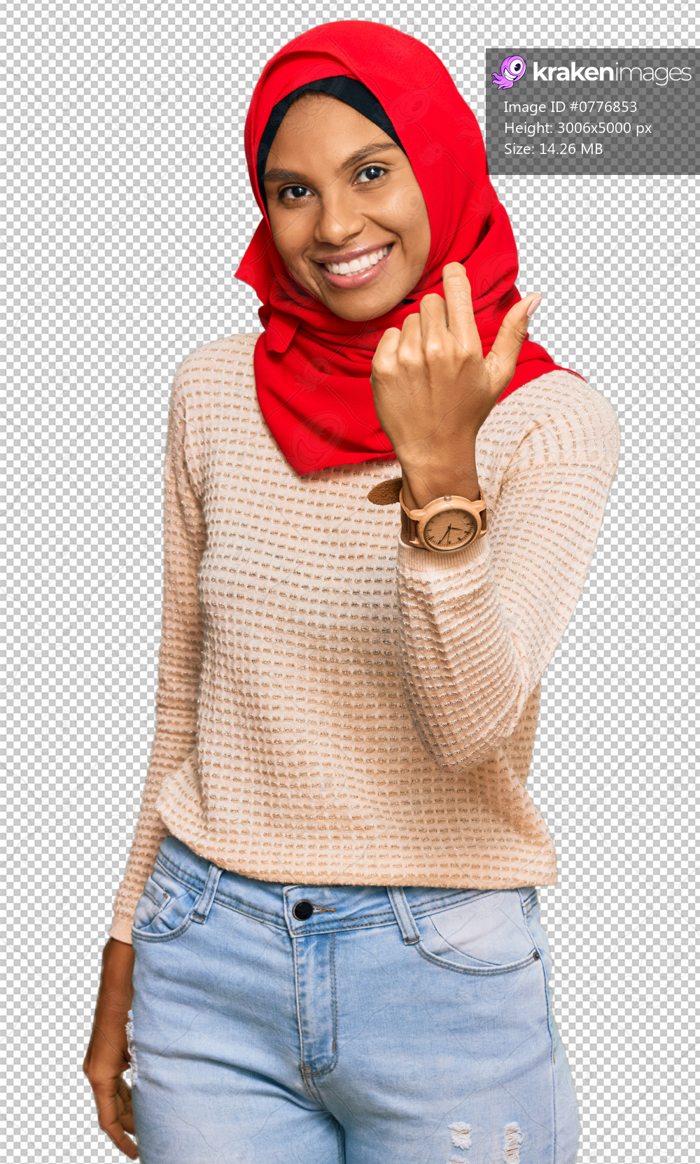 Young african american woman wearing traditional islamic hijab scarf beckoning come here gesture with hand inviting welcoming happy and smiling