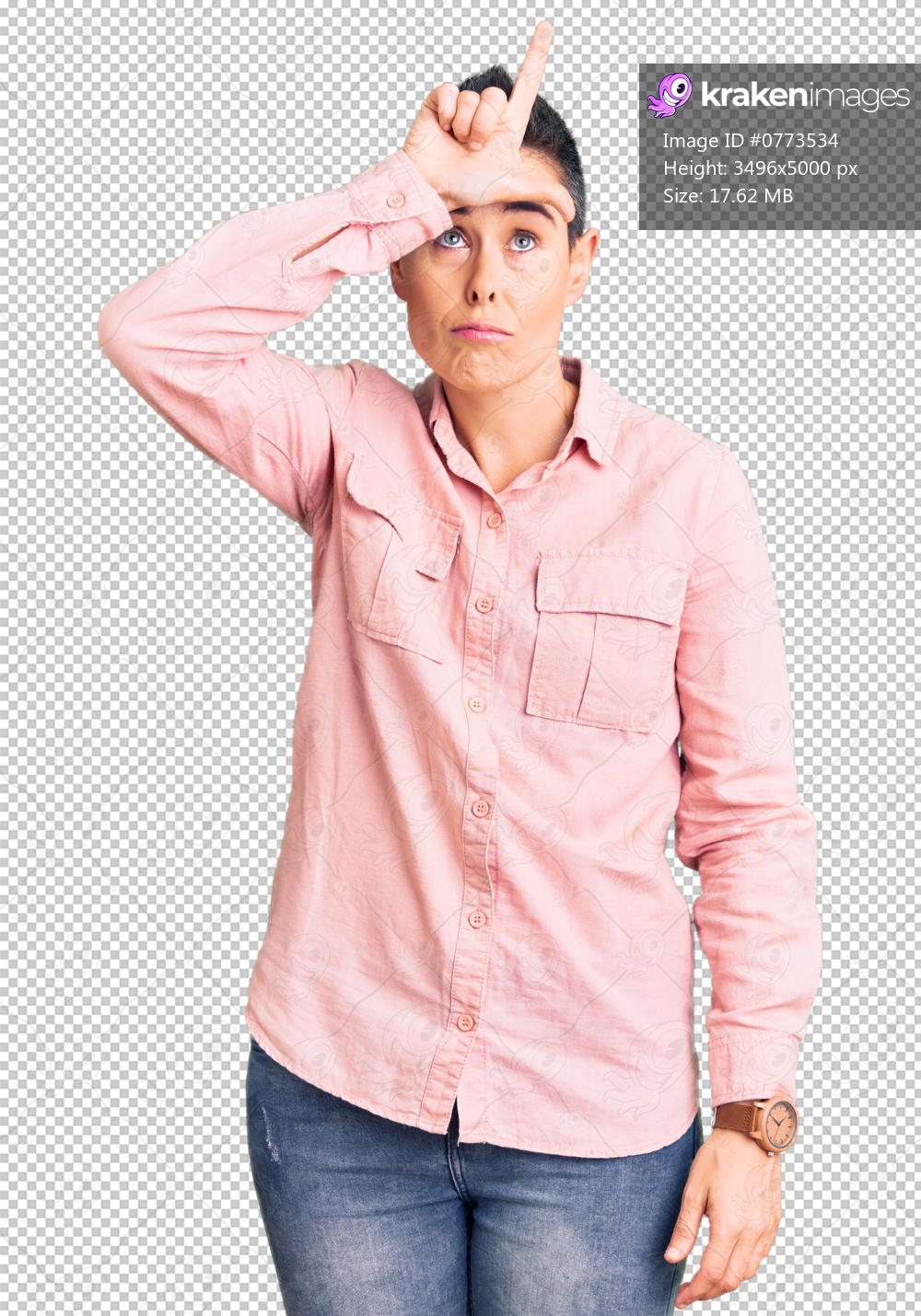 Young woman with short hair wearing casual clothes making fun of people with fingers on forehead doing loser gesture mocking and insulting.