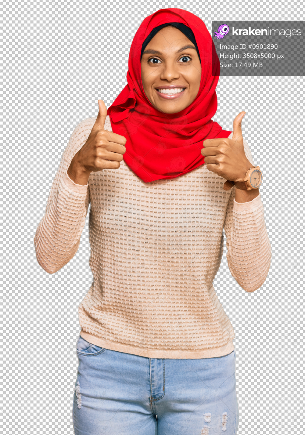 Young african american woman wearing traditional islamic hijab scarf success sign doing positive gesture with hand, thumbs up smiling and happy. cheerful expression and winner gesture.