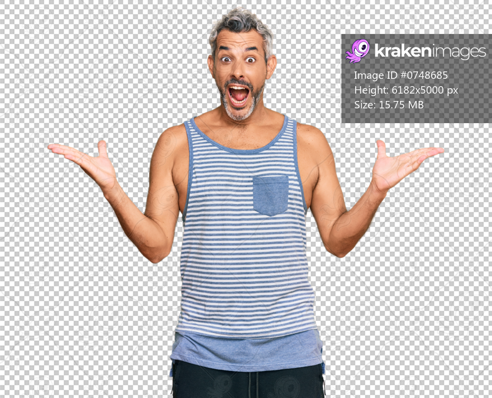 Middle age grey-haired man wearing casual style with sleeveless shirt celebrating victory with happy smile and winner expression with raised hands