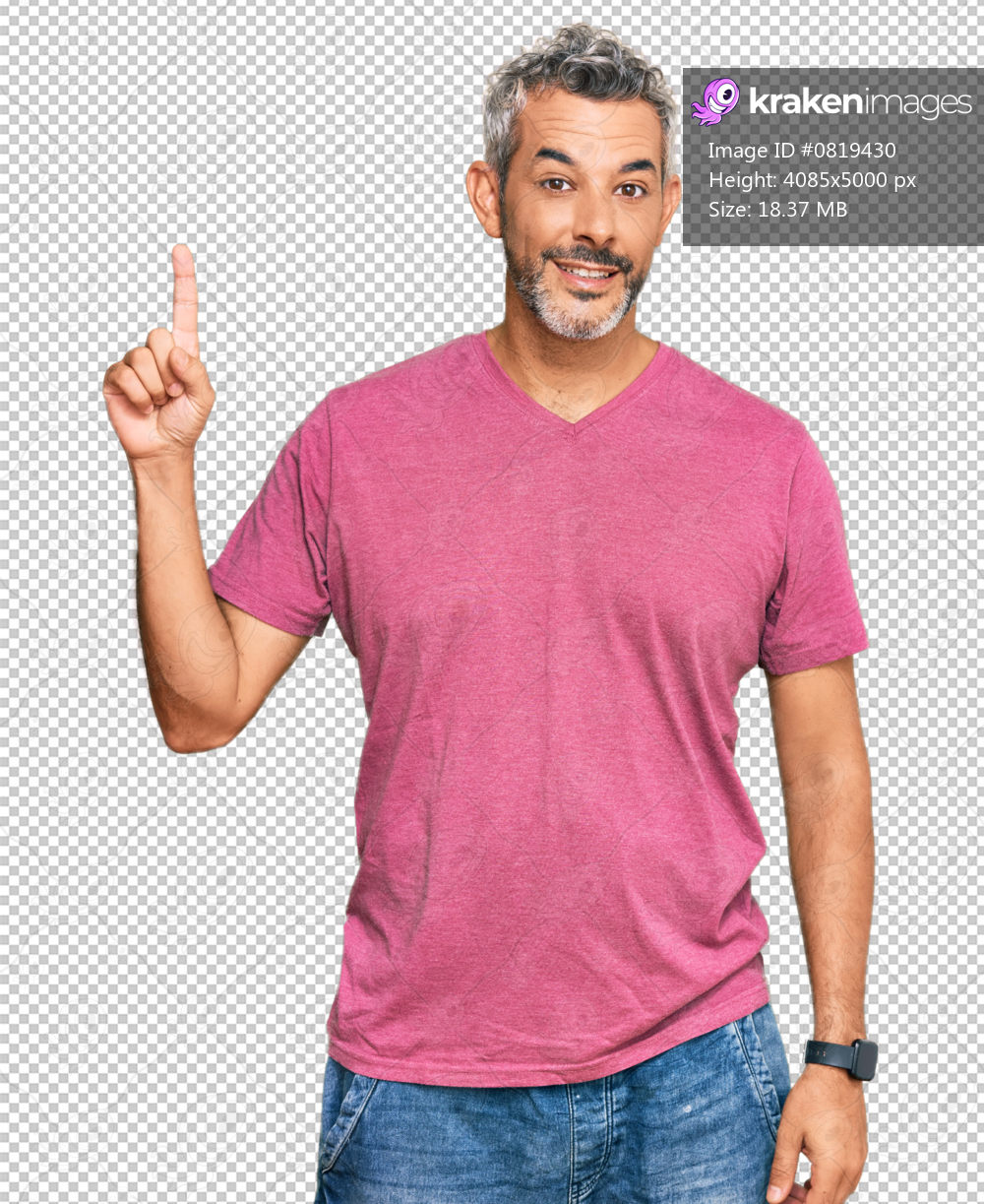 Middle age grey-haired man wearing casual clothes pointing finger up with successful idea. exited and happy. number one.