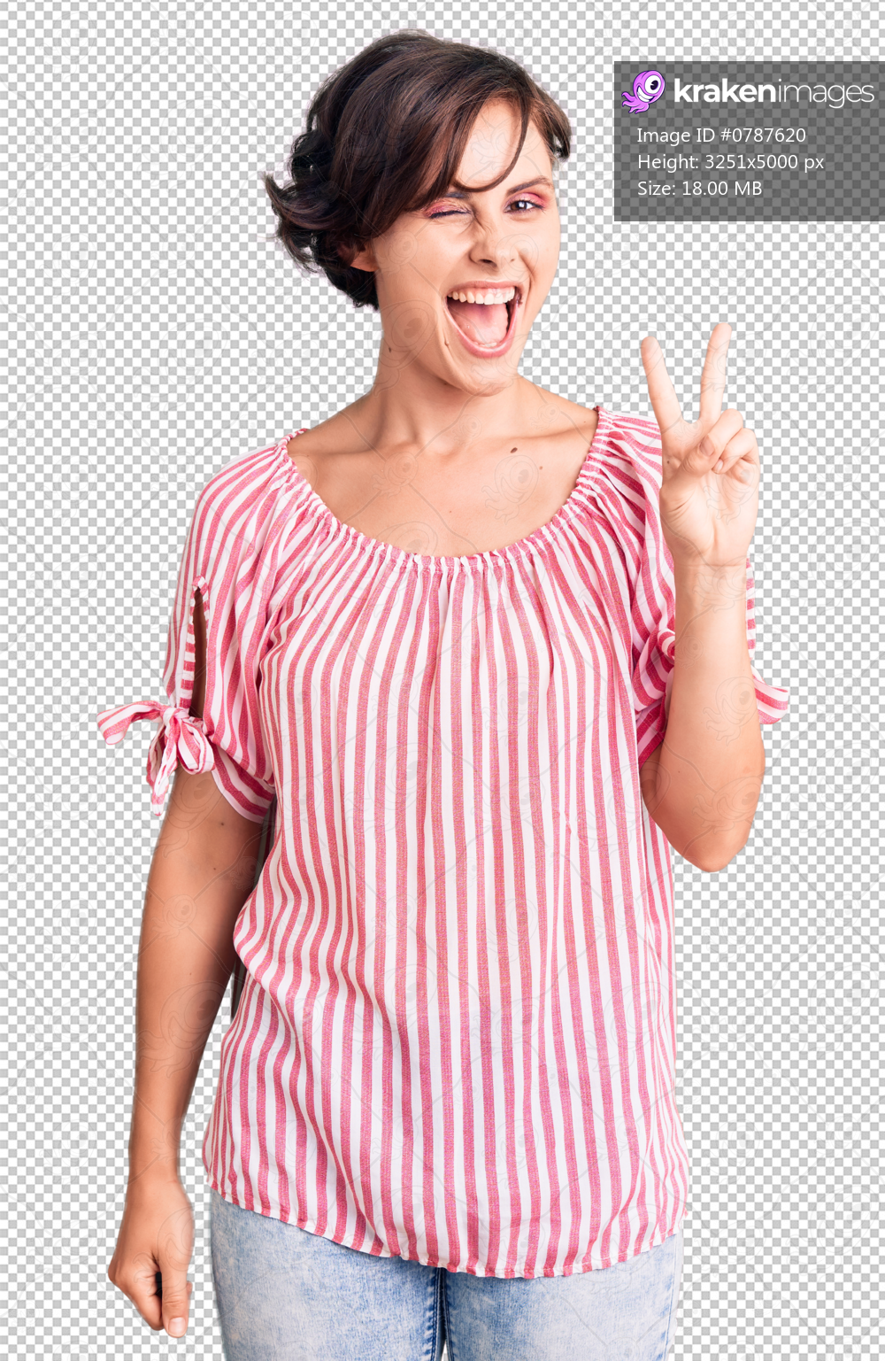 Beautiful young woman with short hair wearing casual summer clothes smiling with happy face winking at the camera doing victory sign with fingers. number two.
