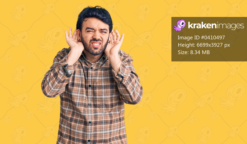 Young hispanic man wearing casual clothes trying to hear both hands on ear gesture, curious for gossip. hearing problem, deaf 