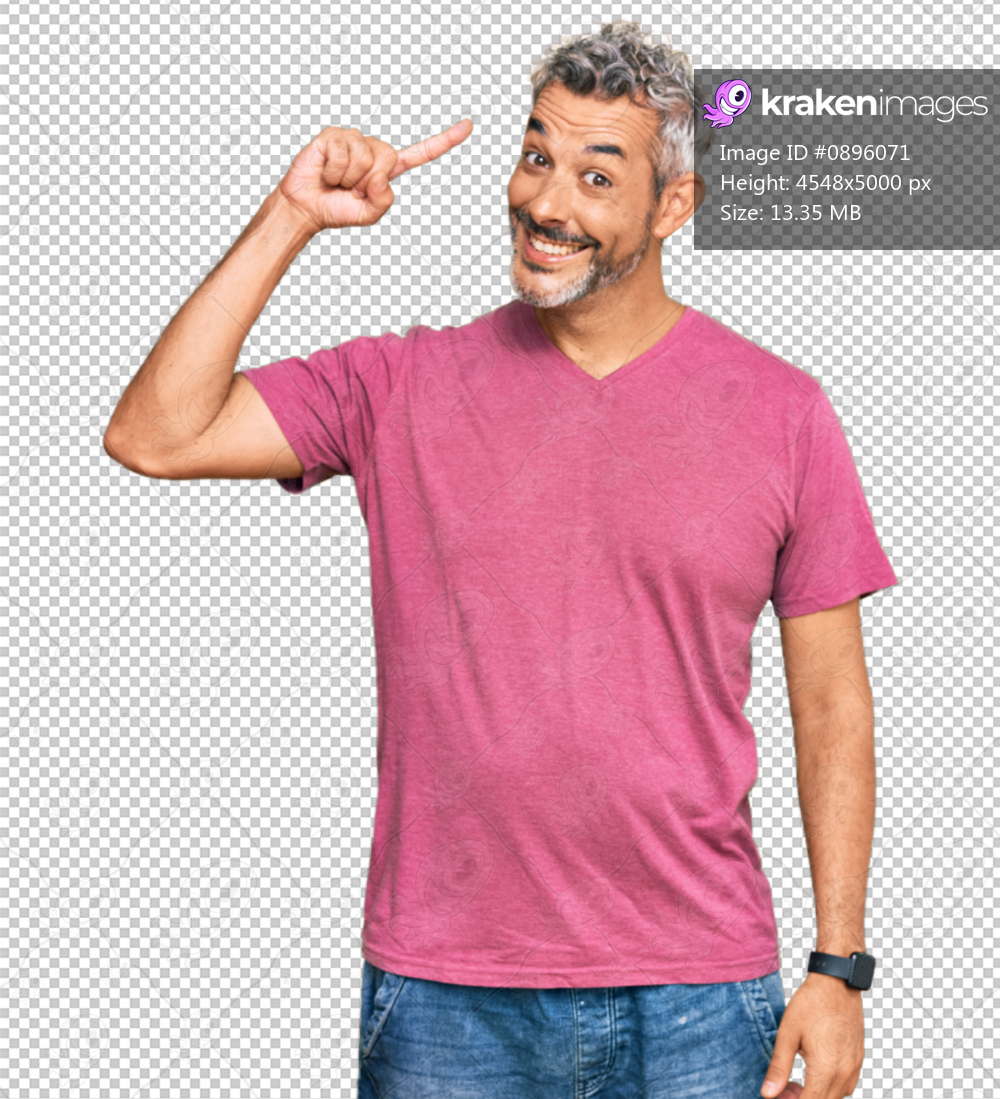 Middle age grey-haired man wearing casual clothes smiling pointing to head with one finger, great idea or thought, good memory