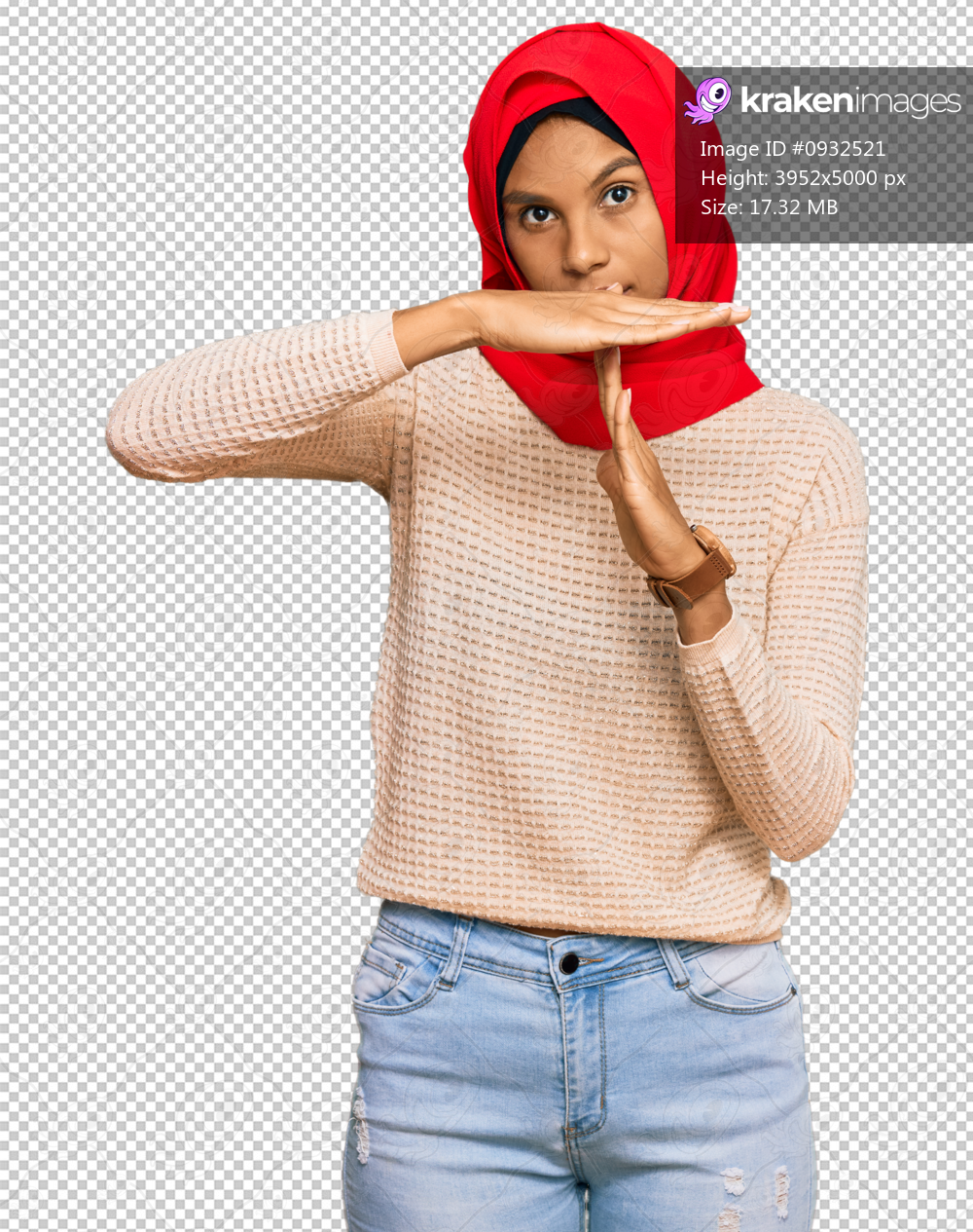 Young african american woman wearing traditional islamic hijab scarf doing time out gesture with hands, frustrated and serious face