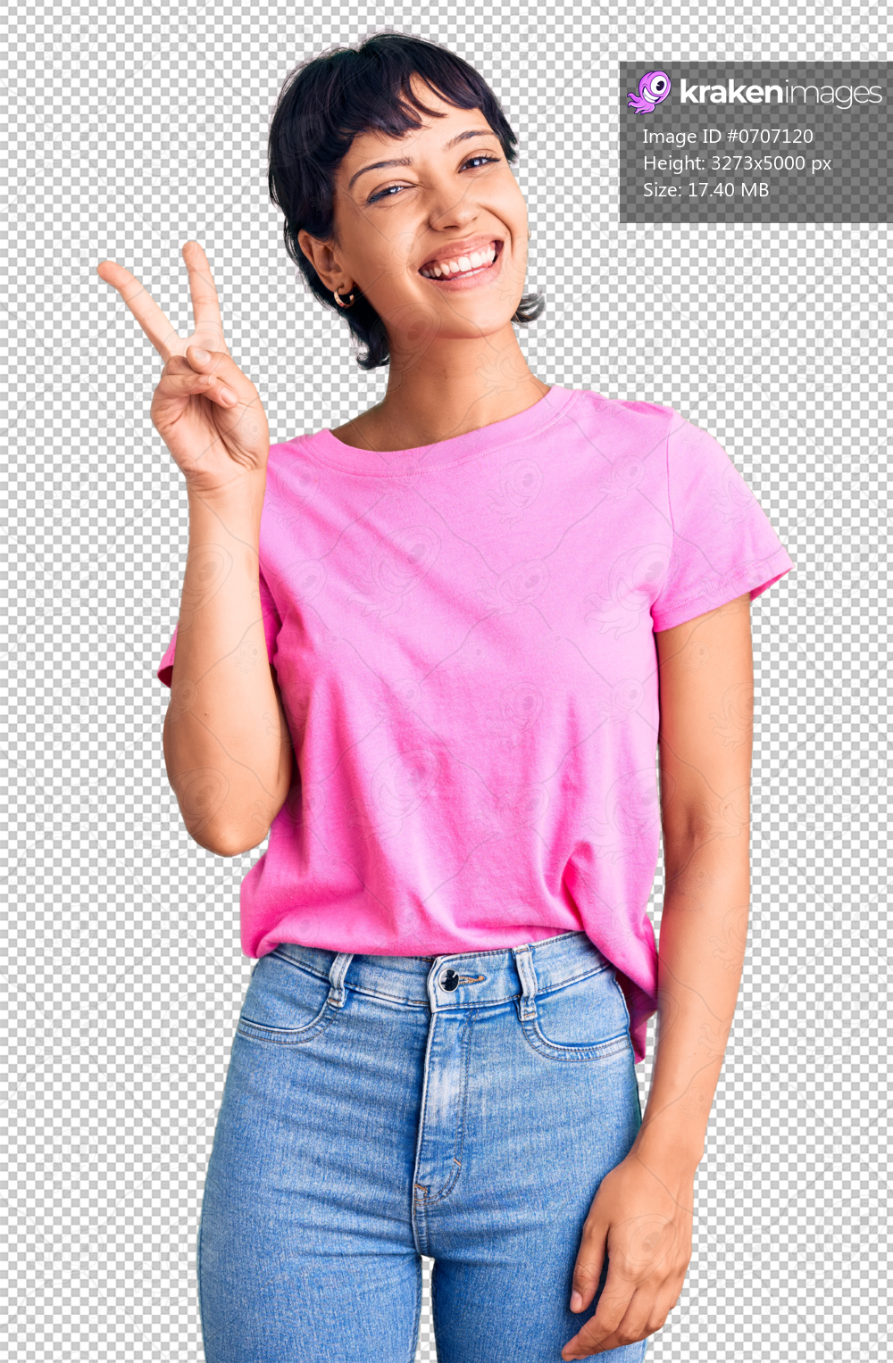 Young brunette woman with short hair wearing casual clothes showing and pointing up with fingers number two while smiling confident and happy.