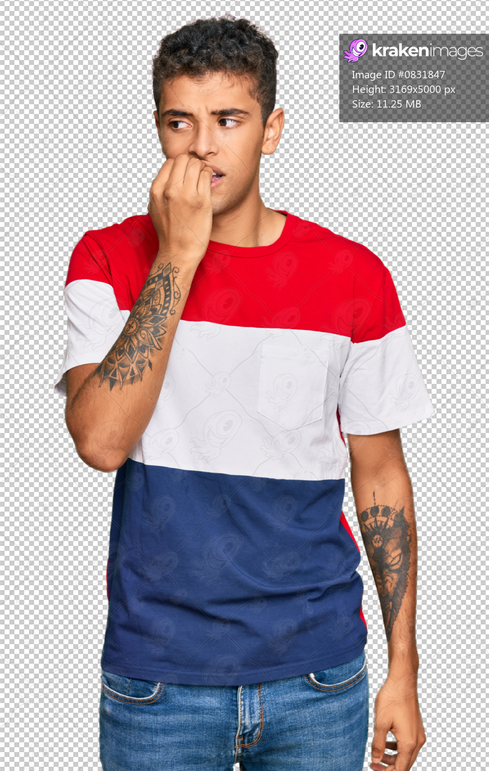 Young handsome african american man wearing casual clothes looking stressed and nervous with hands on mouth biting nails. anxiety problem.