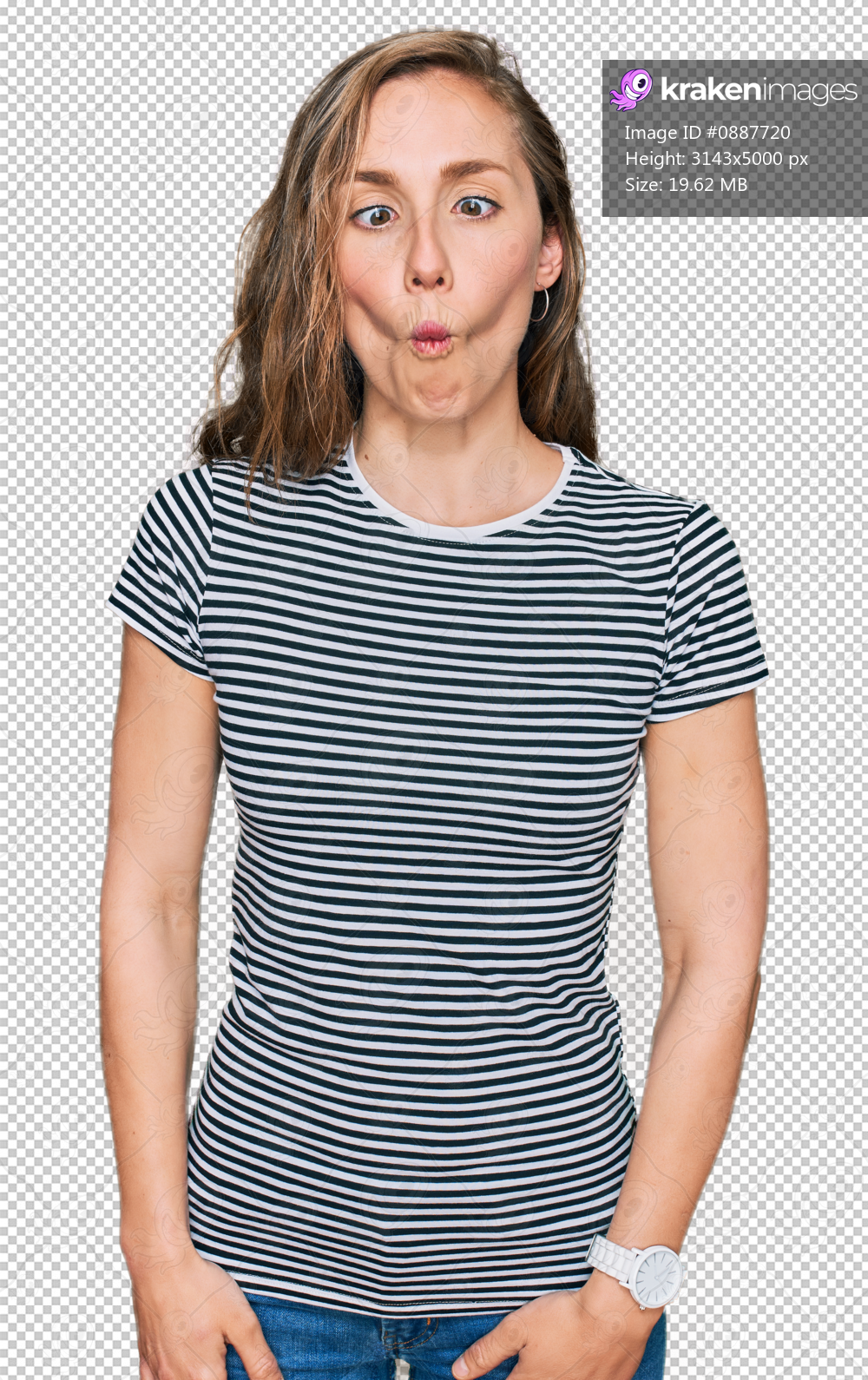 Young blonde woman wearing casual clothes making fish face with lips, crazy and comical gesture. funny expression.