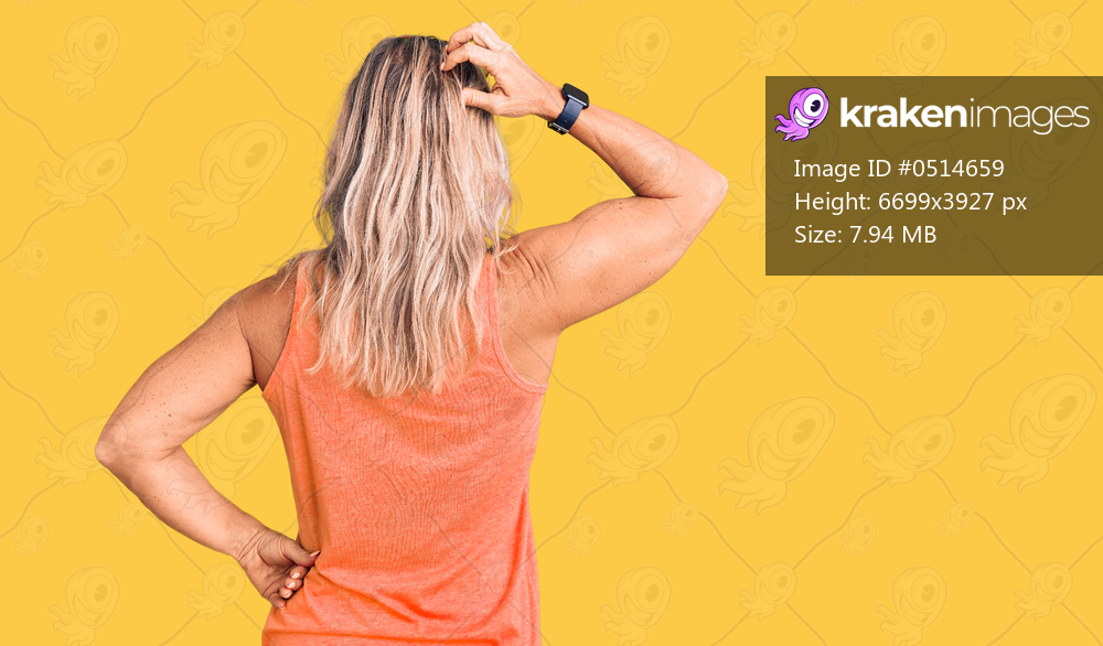 Middle age fit blonde woman wearing casual summer clothes and sunglasses backwards thinking about doubt with hand on head 