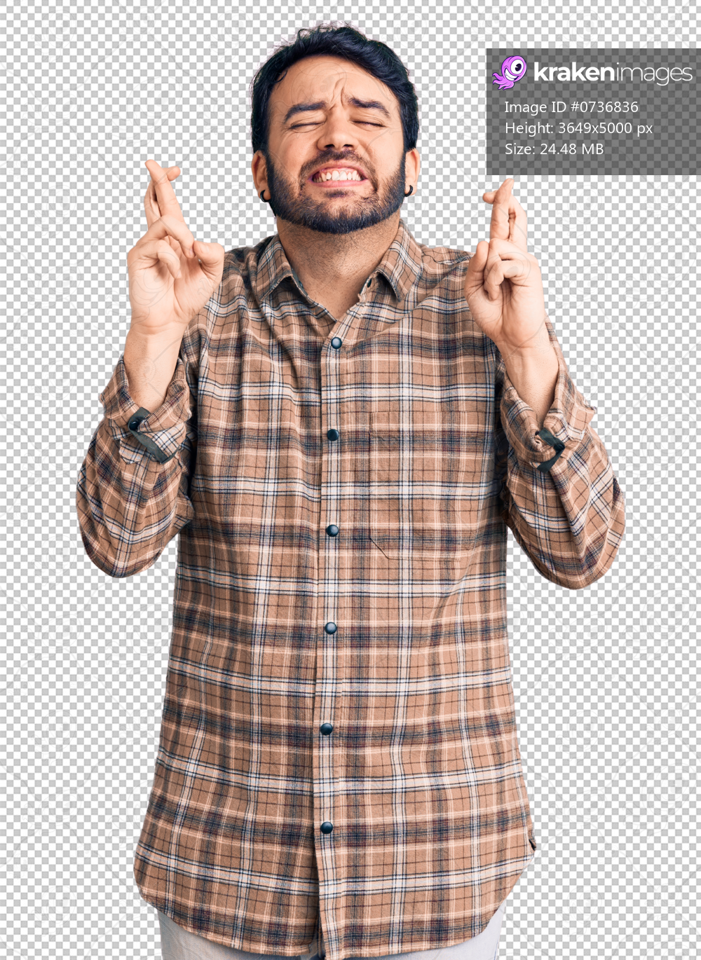 Young hispanic man wearing casual clothes gesturing finger crossed smiling with hope and eyes closed. luck and superstitious concept.