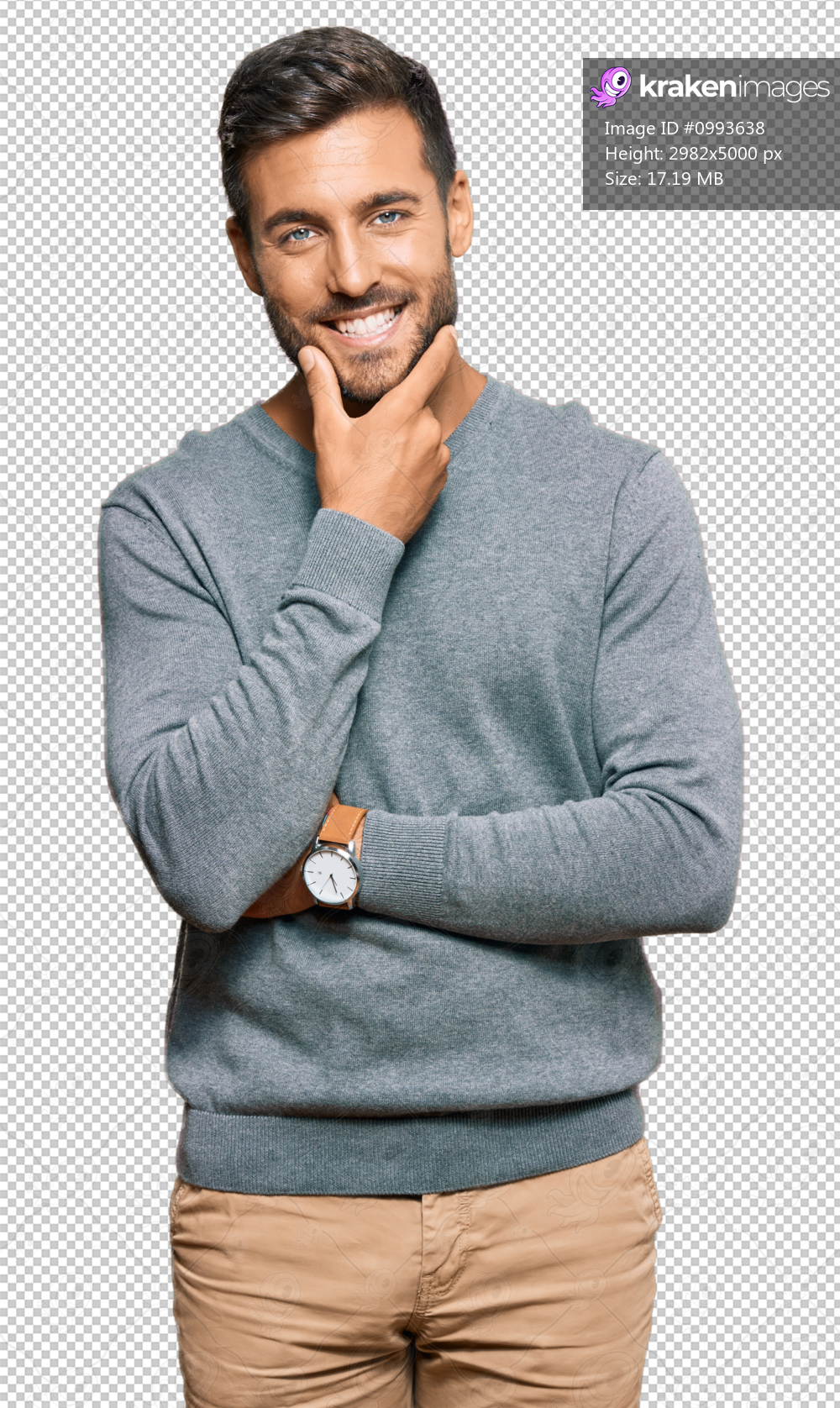 Handsome hispanic man wearing casual clothes looking confident at the camera smiling with crossed arms and hand raised on chin. thinking positive.