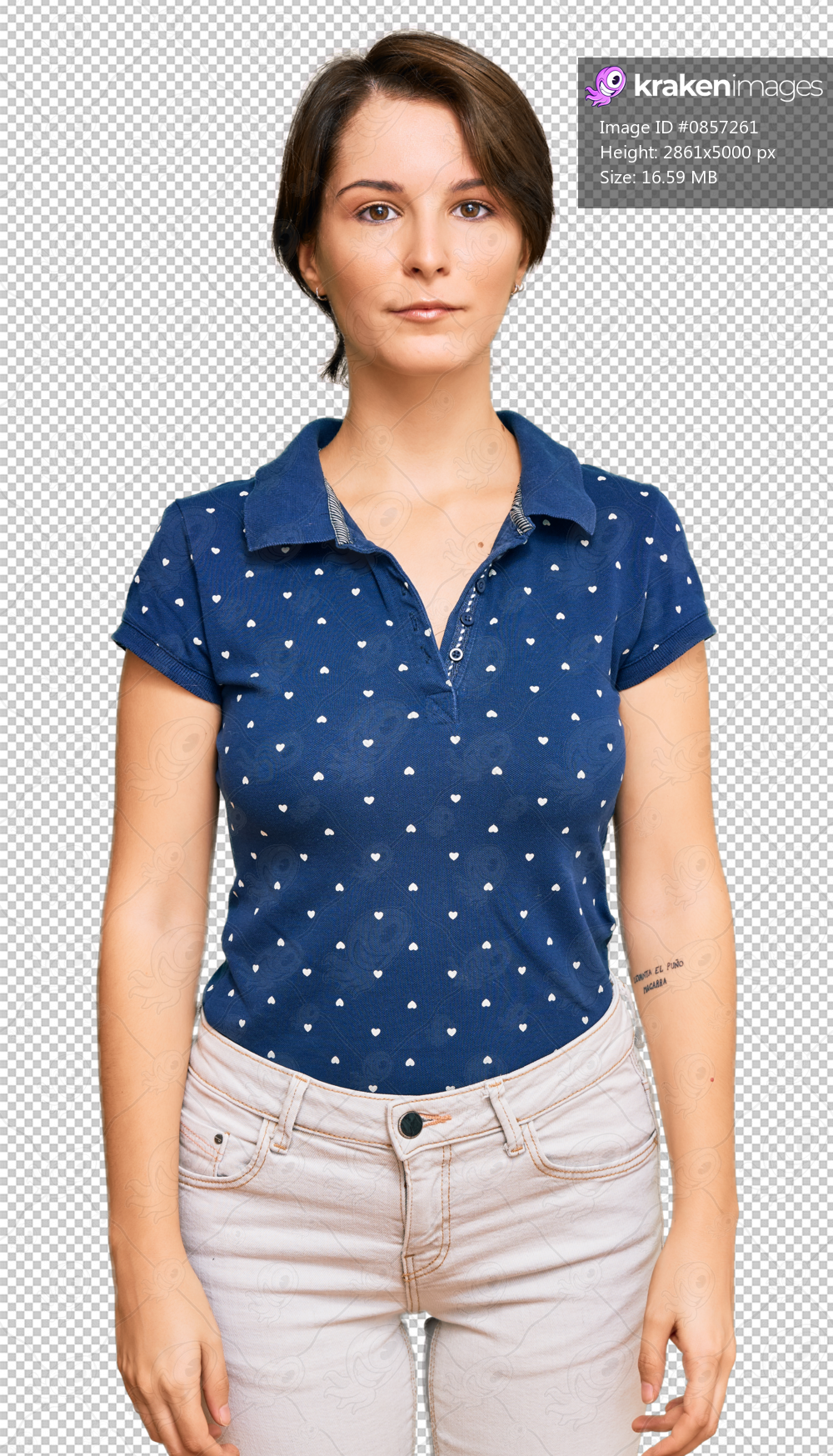 Young brunette woman with short hair wearing casual clothes relaxed with serious expression on face. simple and natural looking at the camera.