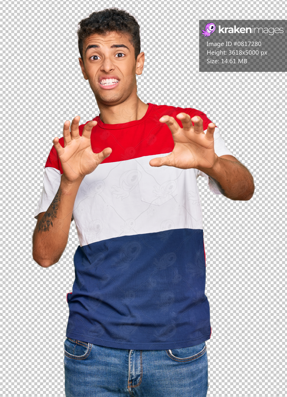 Young handsome african american man wearing casual clothes afraid and terrified with fear expression stop gesture with hands, shouting in shock. panic concept.