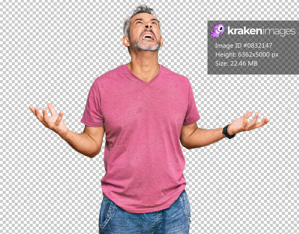 Middle age grey-haired man wearing casual clothes crazy and mad shouting and yelling with aggressive expression and arms raised. frustration concept.