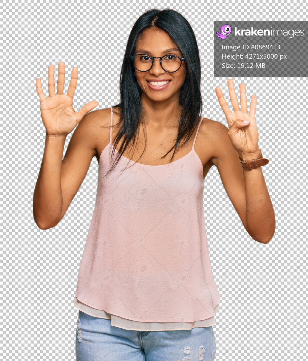 Young african american woman wearing casual clothes and glasses showing and pointing up with fingers number nine while smiling confident and happy.