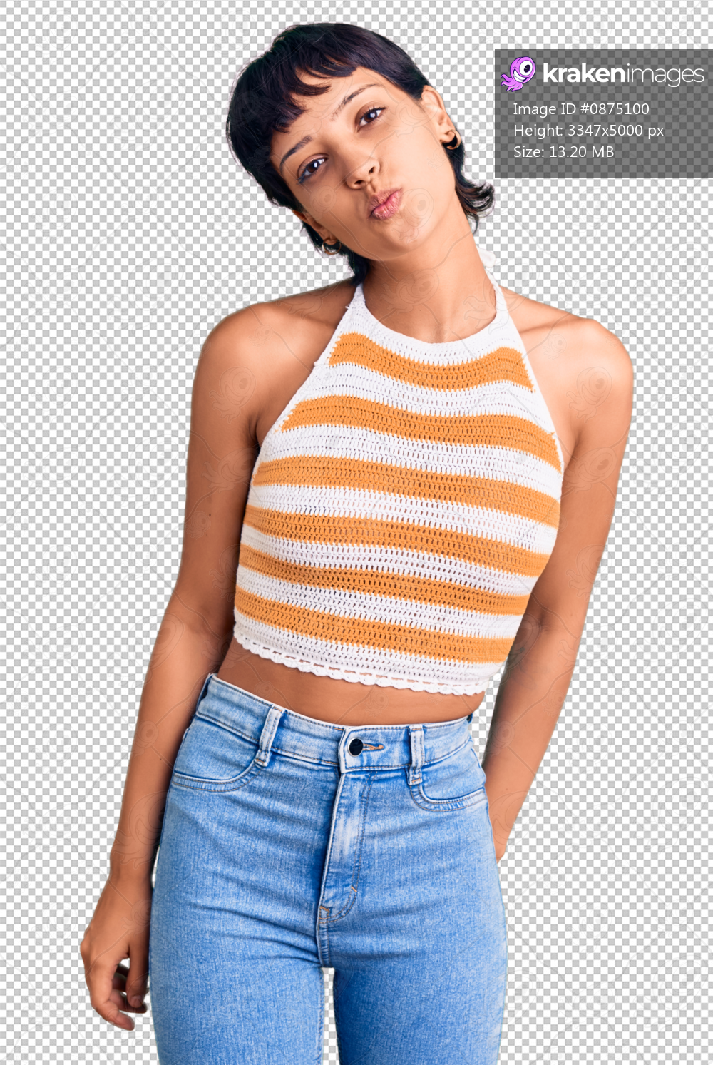 Young brunette woman with short hair wearing casual clothes looking at the camera blowing a kiss on air being lovely and sexy. love expression.