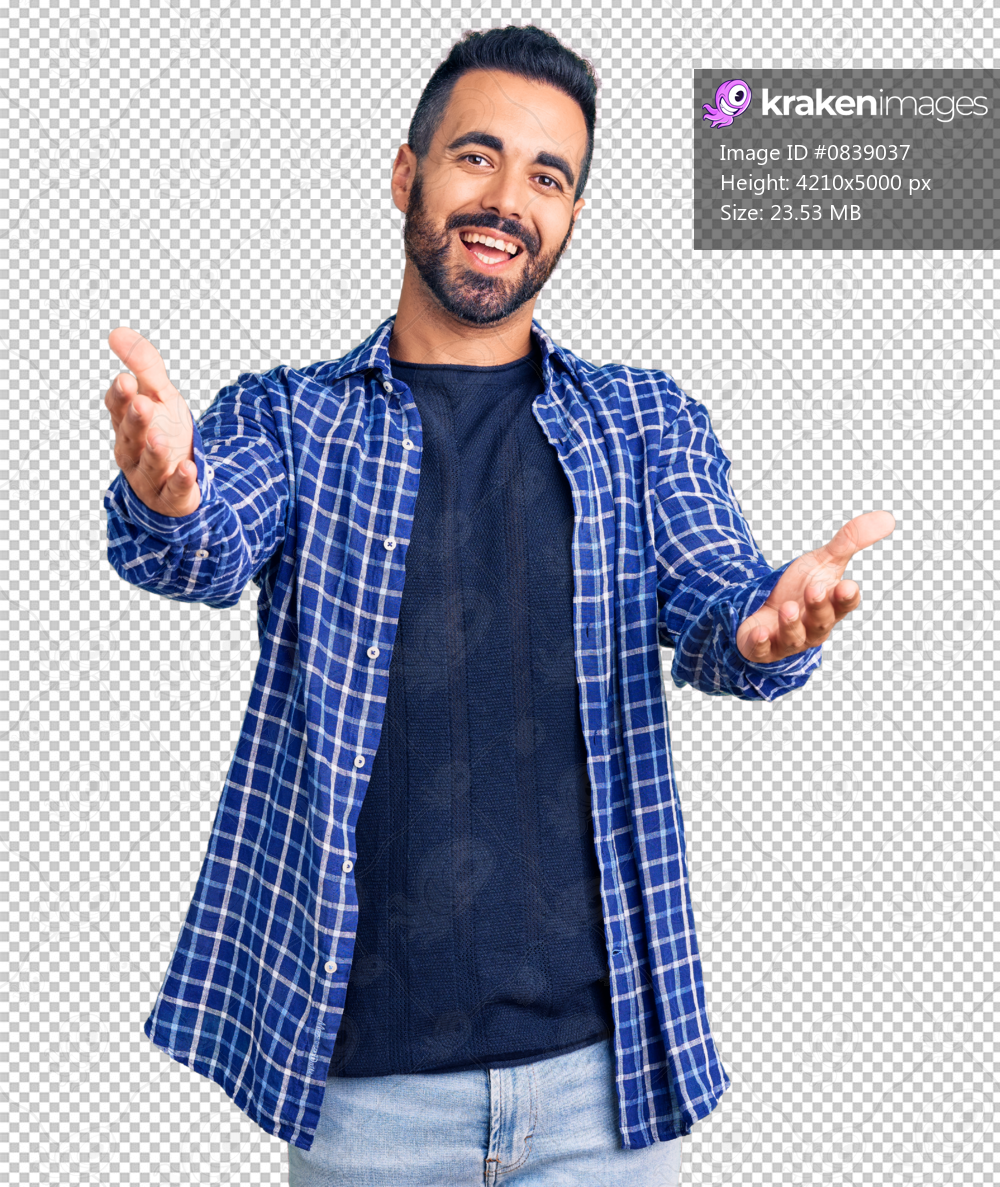 Young hispanic man wearing casual clothes smiling cheerful offering hands giving assistance and acceptance.