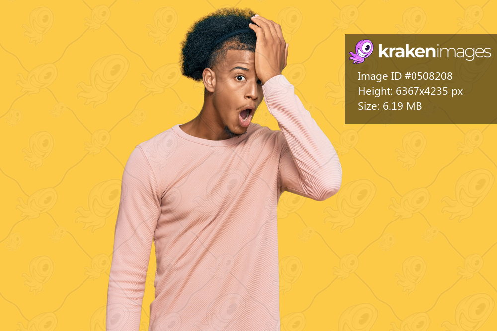 African american man with afro hair wearing casual clothes surprised with hand on head for mistake, remember error. forgot, bad memory concept. 