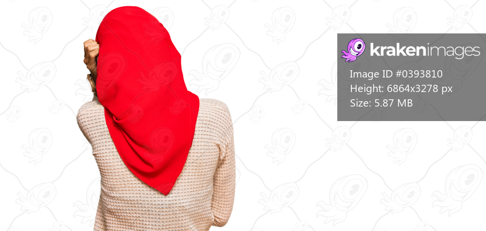 Young african american woman wearing traditional islamic hijab scarf backwards thinking about doubt with hand on head 