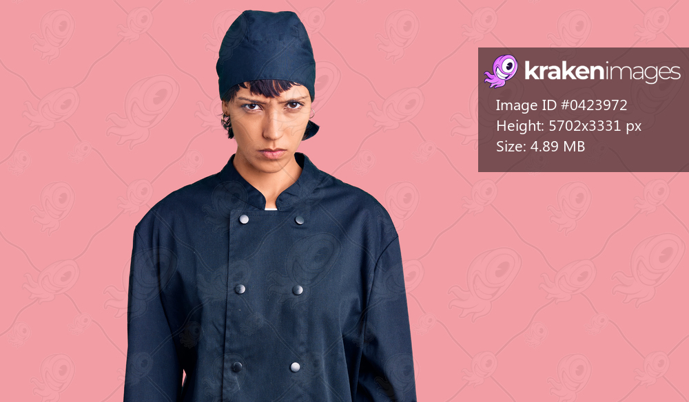 Young brunette woman with short hair wearing professional cook uniform skeptic and nervous, frowning upset because of problem. negative person. 