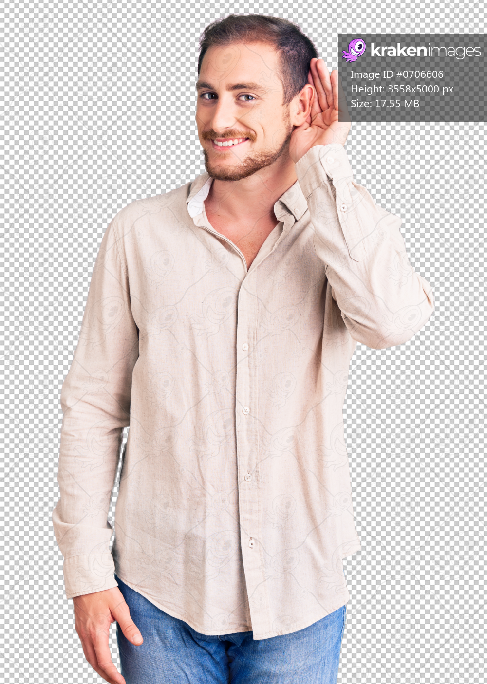 Young handsome caucasian man wearing casual clothes smiling with hand over ear listening an hearing to rumor or gossip. deafness concept.