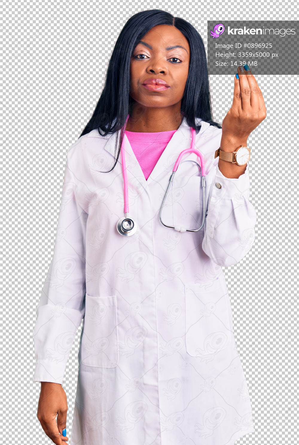 Young african american woman wearing doctor stethoscope doing italian gesture with hand and fingers confident expression