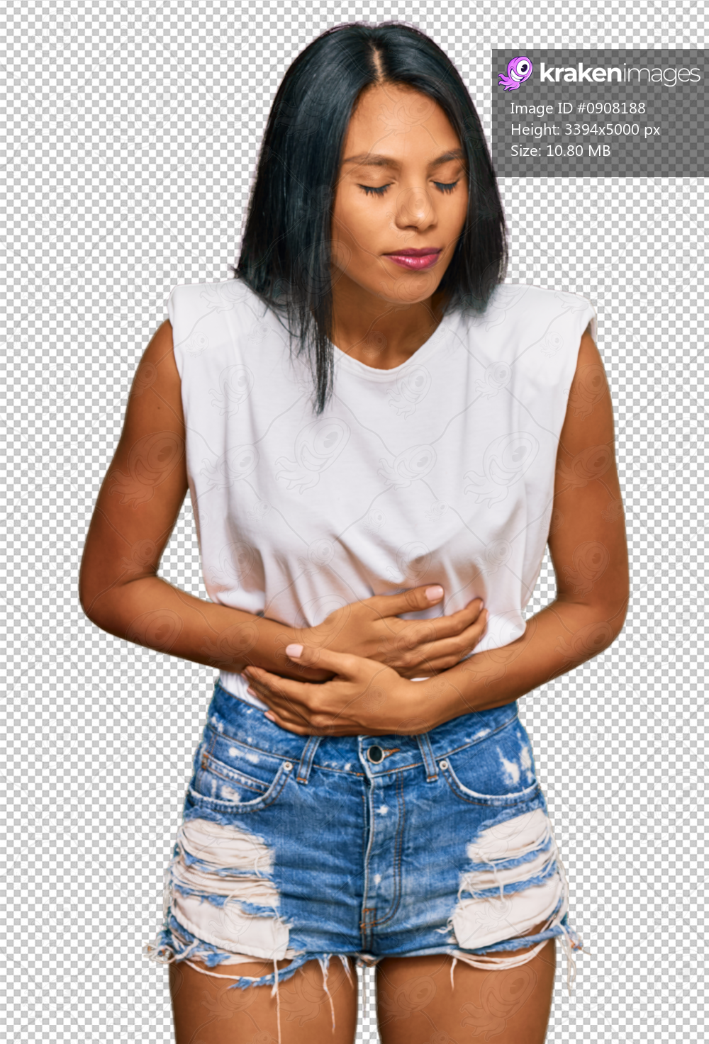 Young african american woman wearing casual clothes with hand on stomach because indigestion, painful illness feeling unwell. ache concept.
