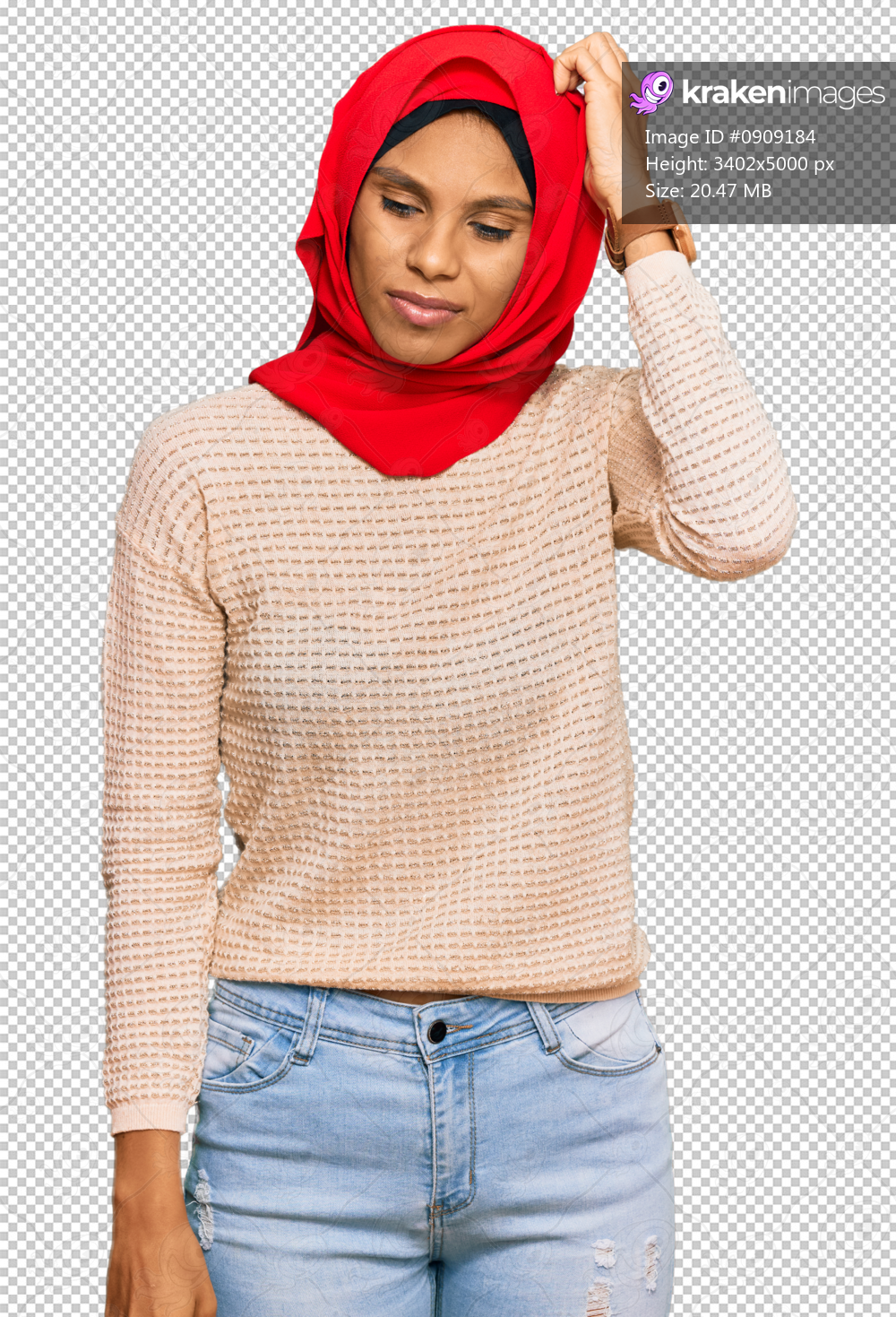 Young african american woman wearing traditional islamic hijab scarf confuse and wondering about question. uncertain with doubt, thinking with hand on head. pensive concept.
