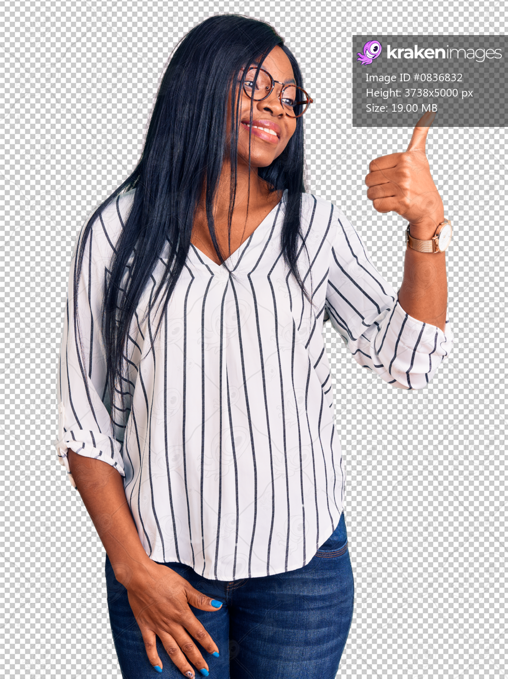 Young african american woman wearing casual clothes and glasses looking proud, smiling doing thumbs up gesture to the side