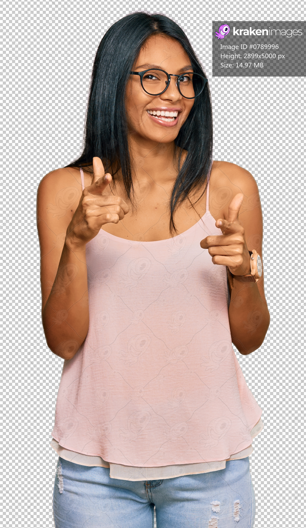 Young african american woman wearing casual clothes and glasses pointing fingers to camera with happy and funny face. good energy and vibes.