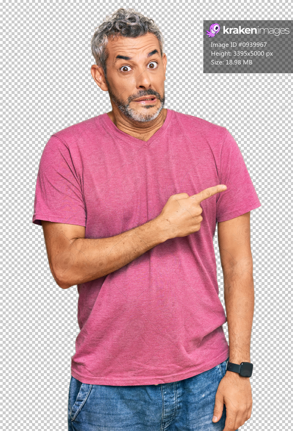Middle age grey-haired man wearing casual clothes pointing aside worried and nervous with forefinger, concerned and surprised expression