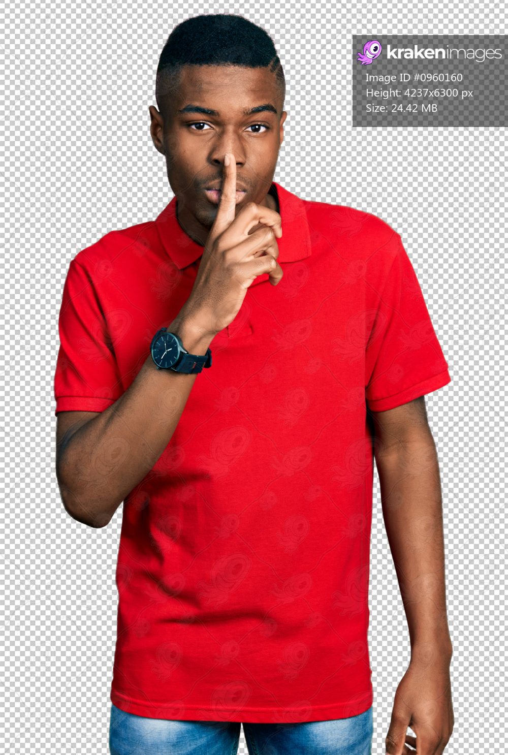 Young african american man wearing casual red t shirt asking to be quiet with finger on lips. silence and secret concept.