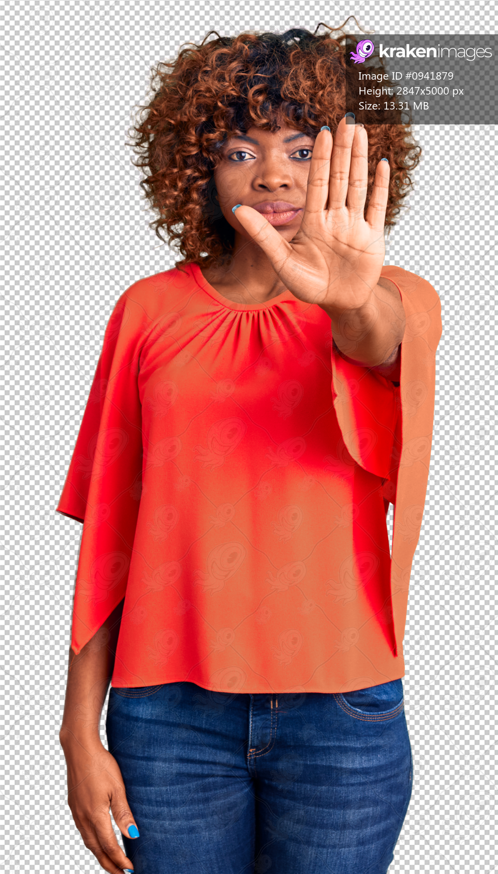 Young african american woman wearing casual clothes doing stop sing with palm of the hand. warning expression with negative and serious gesture on the face.