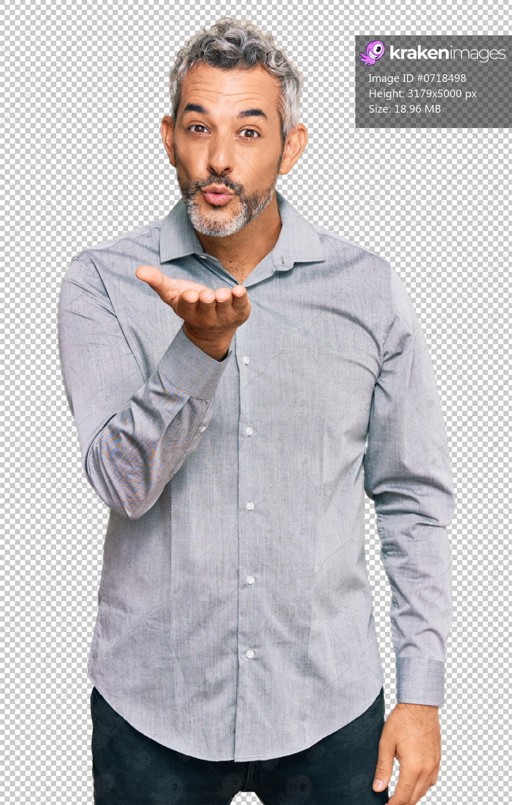 Middle age grey-haired man wearing casual clothes looking at the camera blowing a kiss with hand on air being lovely and sexy. love expression.
