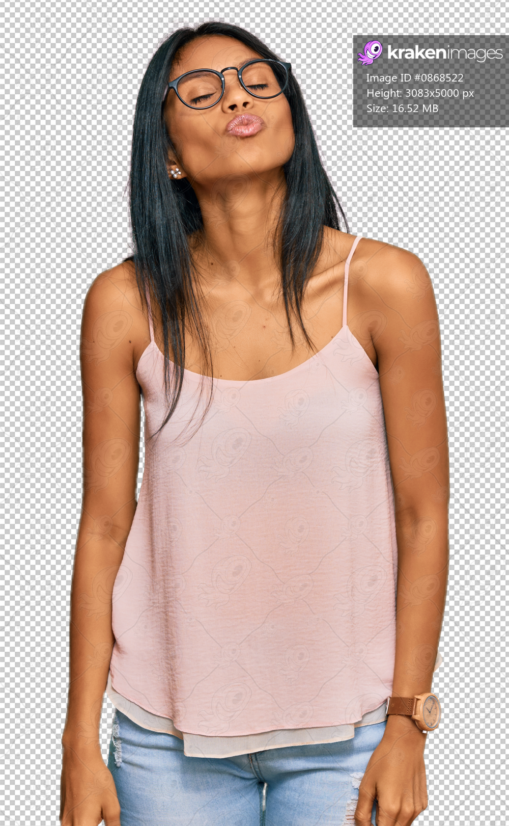 Young african american woman wearing casual clothes and glasses looking at the camera blowing a kiss on air being lovely and sexy. love expression.