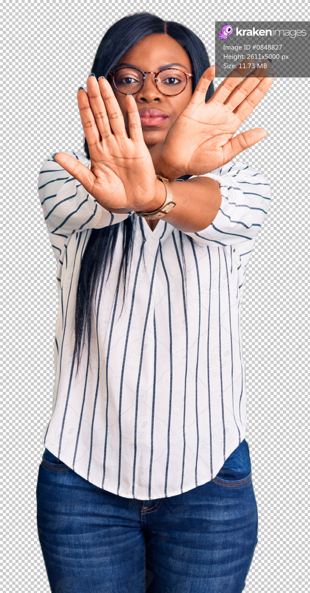 Young african american woman wearing casual clothes and glasses rejection expression crossing arms and palms doing negative sign, angry face