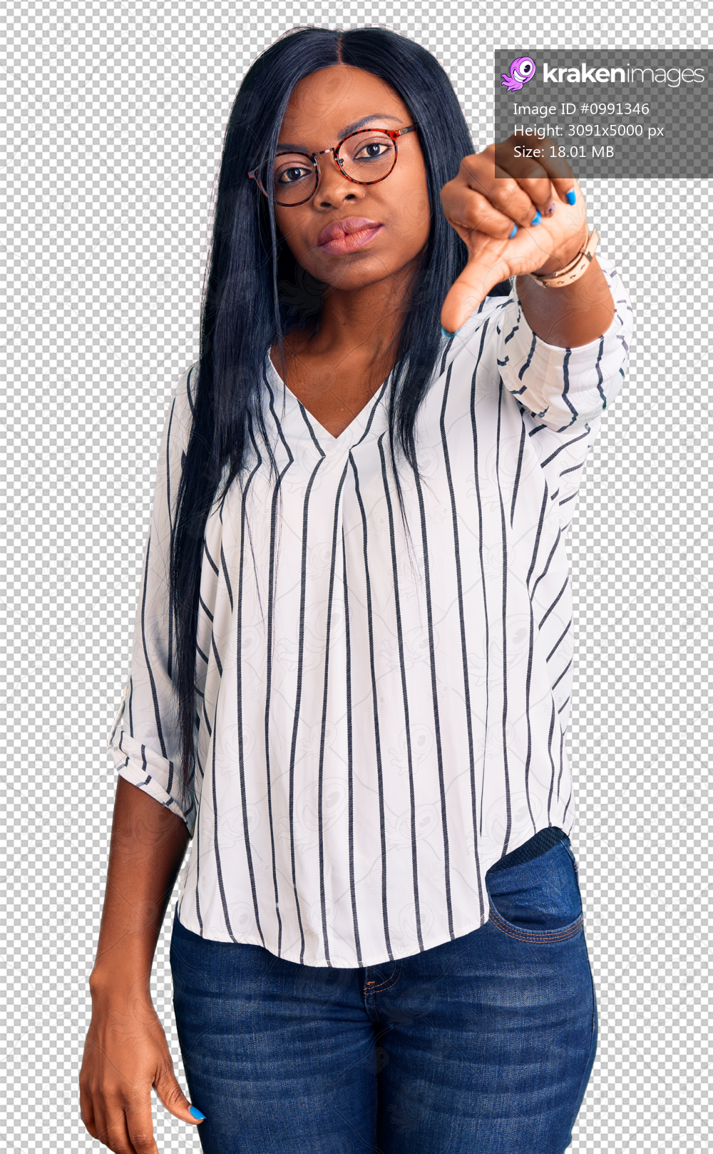 Young african american woman wearing casual clothes and glasses looking unhappy and angry showing rejection and negative with thumbs down gesture. bad expression.
