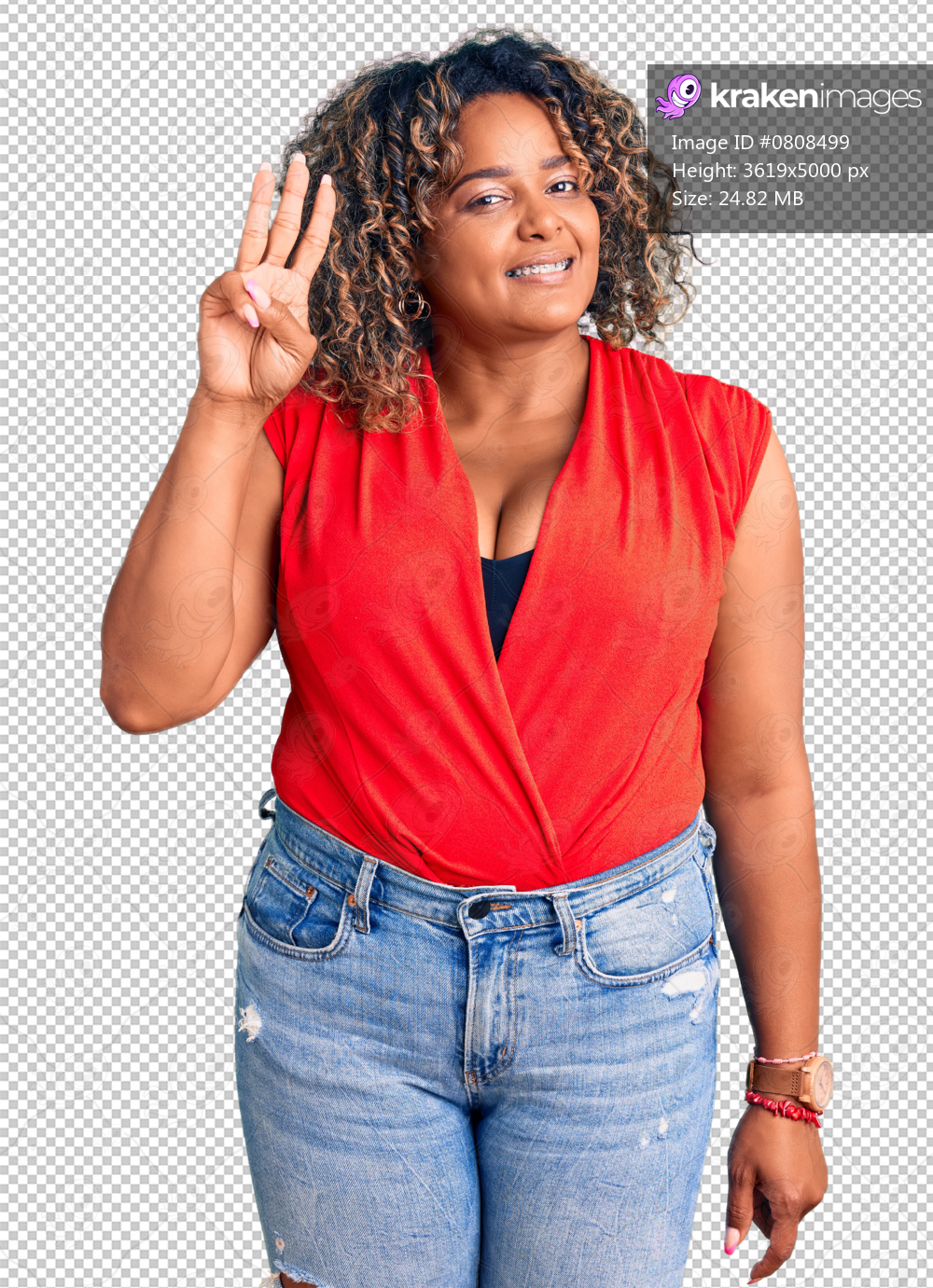 Young african american plus size woman wearing casual style with sleeveless shirt showing and pointing up with fingers number three while smiling confident and happy.