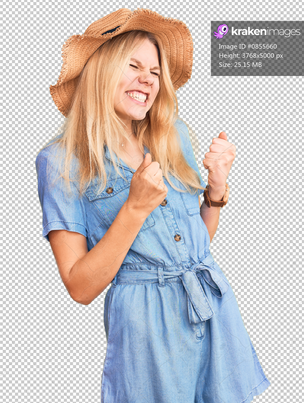 Young beautiful blonde woman wearing summer hat and dress excited for success with arms raised and eyes closed celebrating victory smiling. winner concept.
