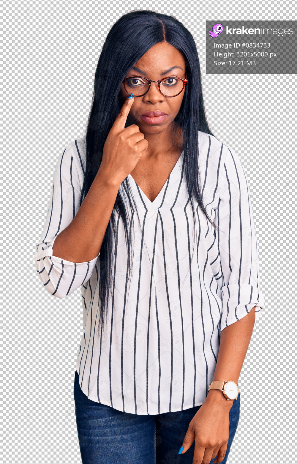 Young african american woman wearing casual clothes and glasses pointing to the eye watching you gesture, suspicious expression