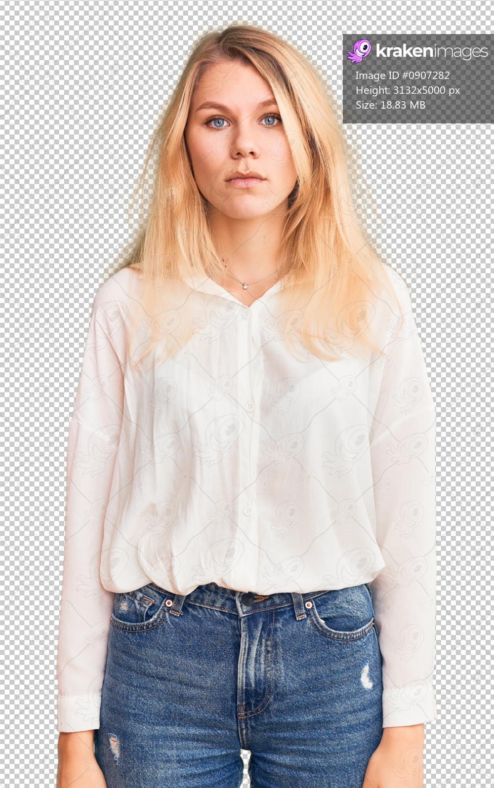 Young beautiful blonde woman wearing casual shirt with serious expression on face. simple and natural looking at the camera.