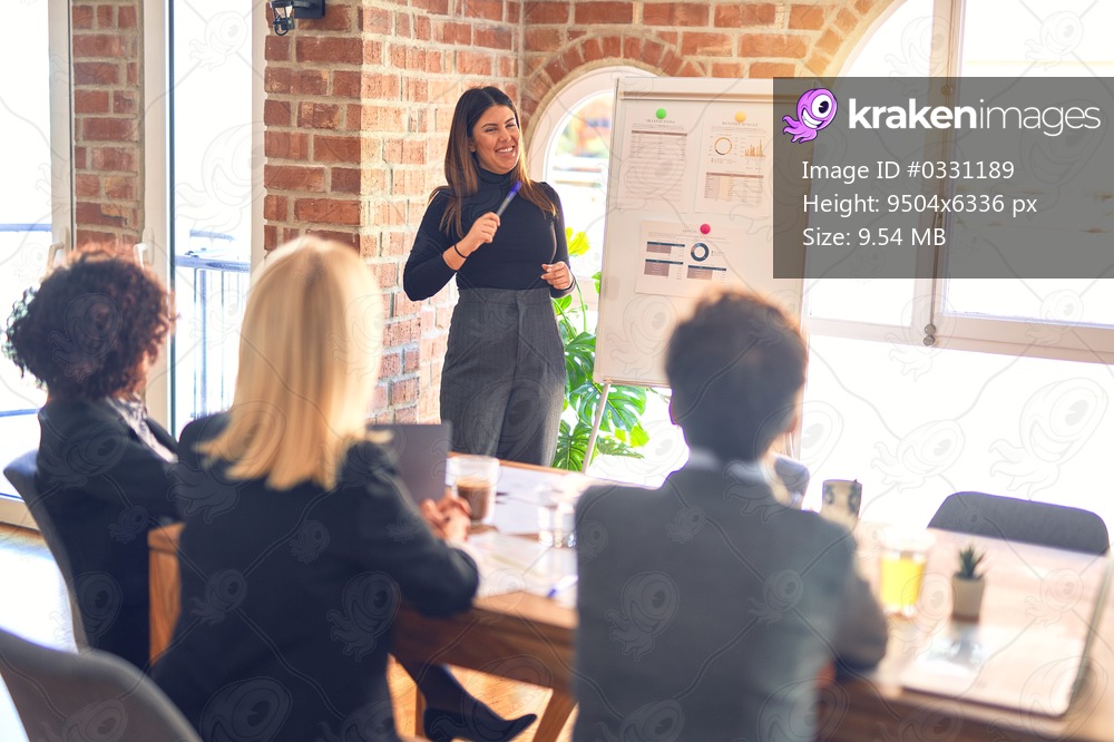 Group of business workers working together in a meeting. One of them making presentation to colleagues at the office