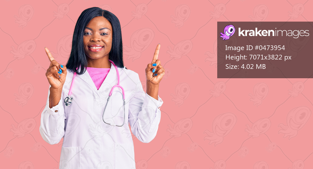 Young african american woman wearing doctor stethoscope smiling confident pointing with fingers to different directions. copy space for advertisement 