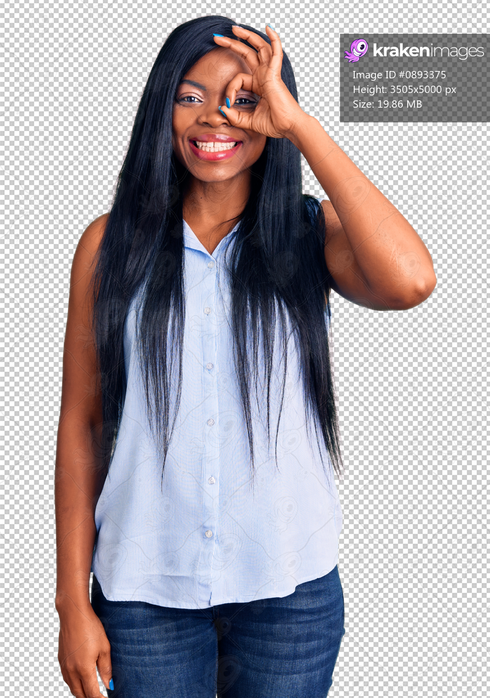 Young african american woman wearing casual clothes doing ok gesture with hand smiling, eye looking through fingers with happy face.